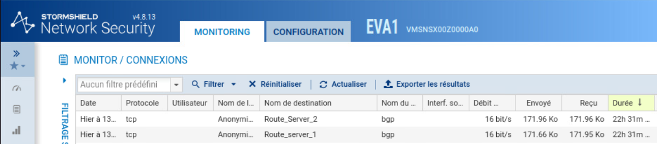 Sessions BGP dans Monitoring > Connexions