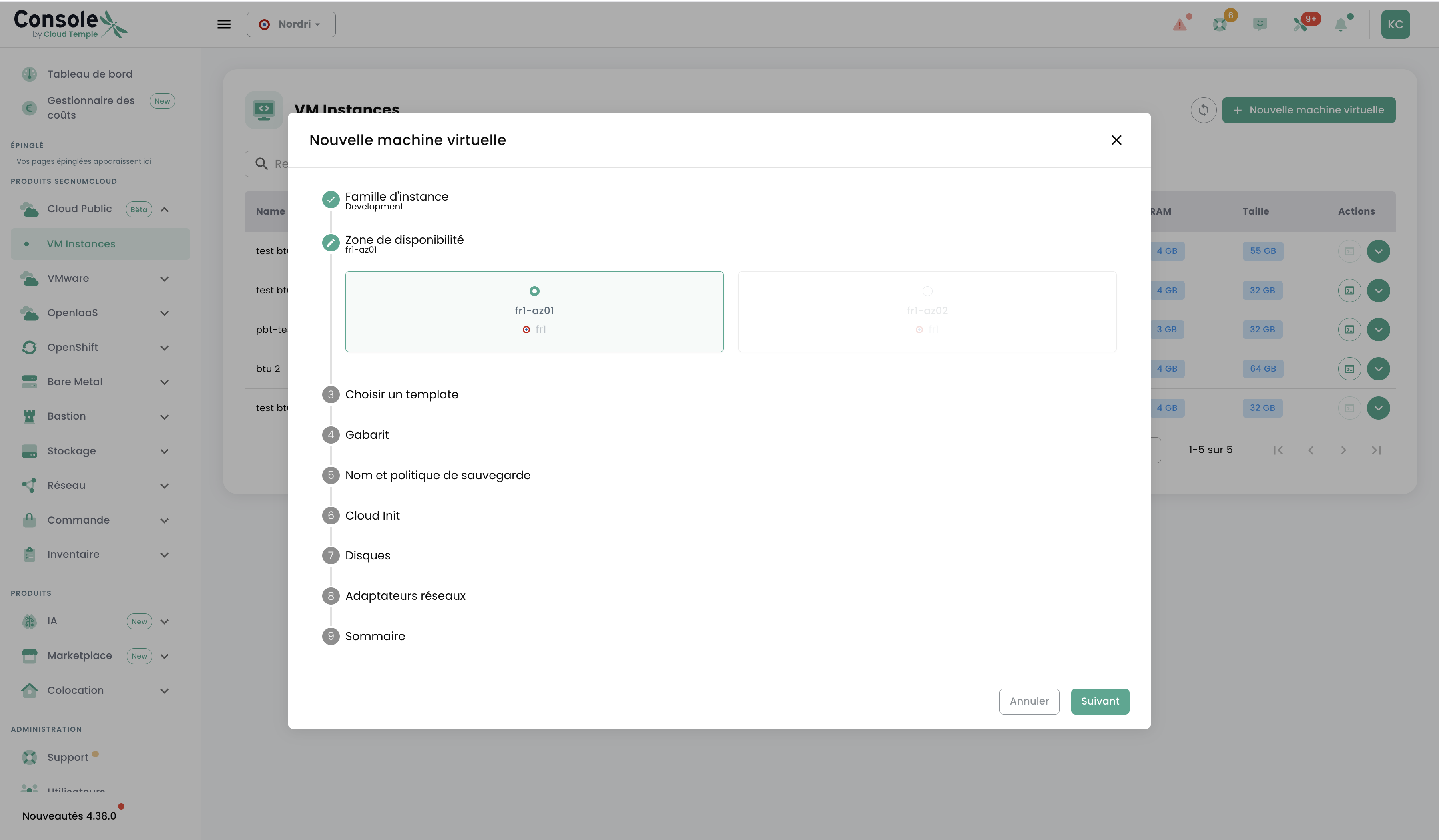 Étape 2 : Zone de disponibilité