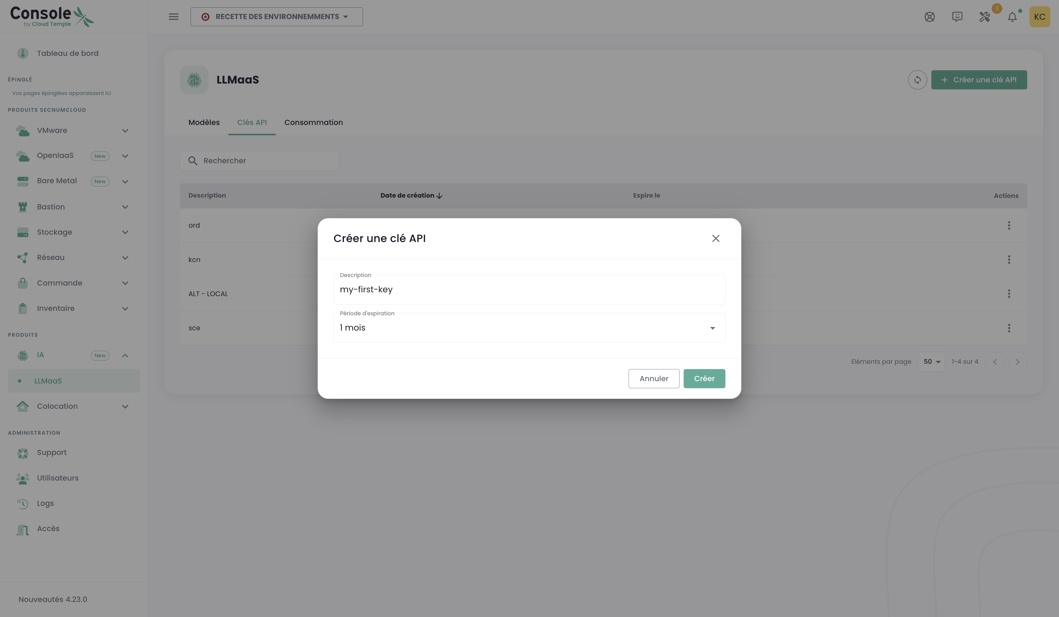 Creación de una clave API desde la consola