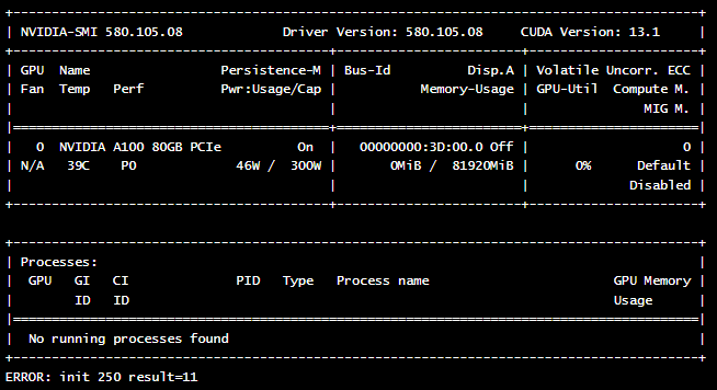 risultato del comando nvidia-smi