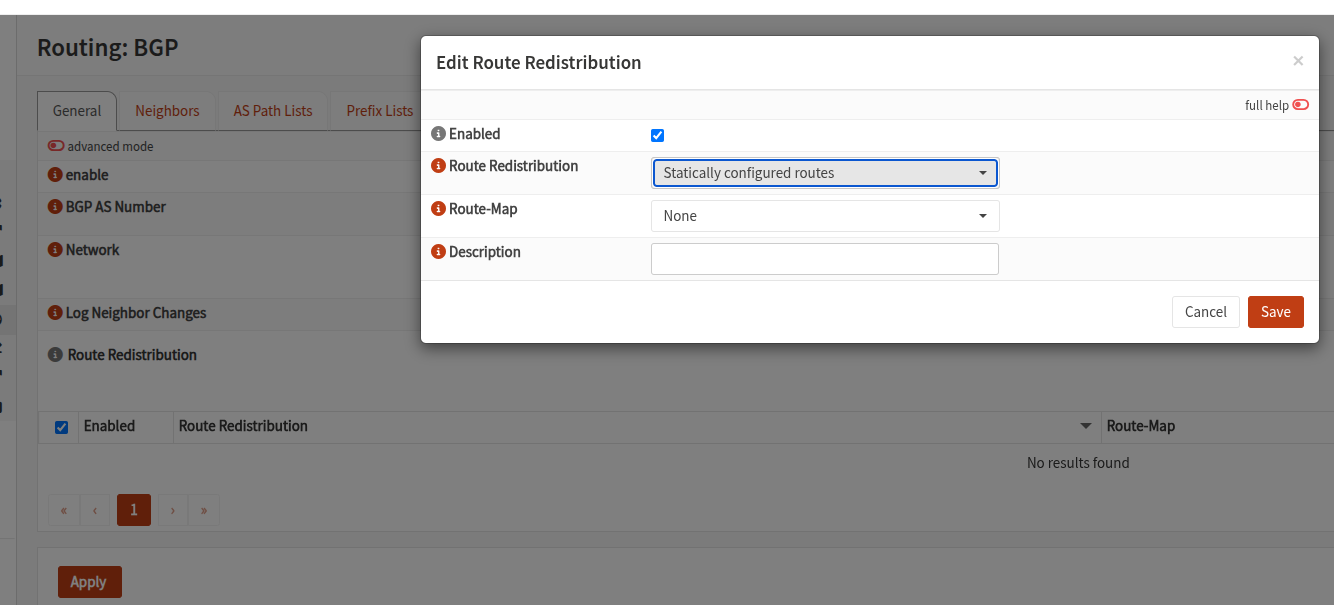 Redistribution des routes statiques